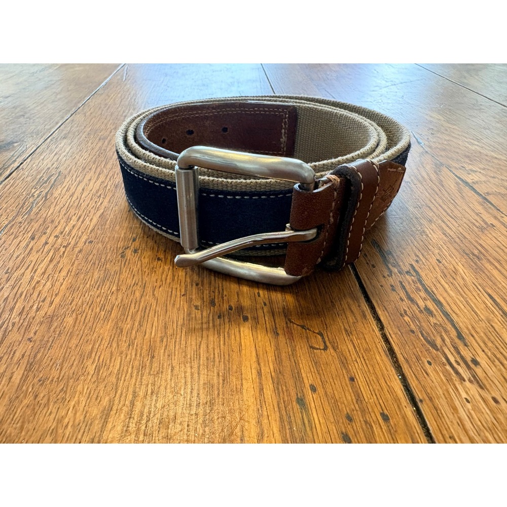 Martin Dingman Countrywear Canvas & Blue Suede Leather Belt Silver Buckle  44